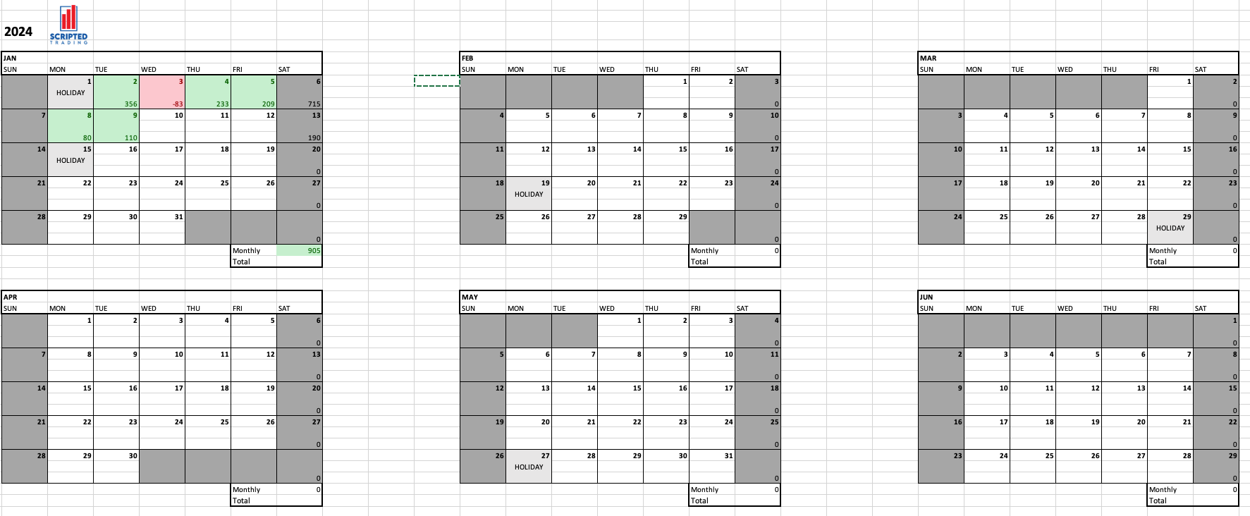 2024 Trading Calendar